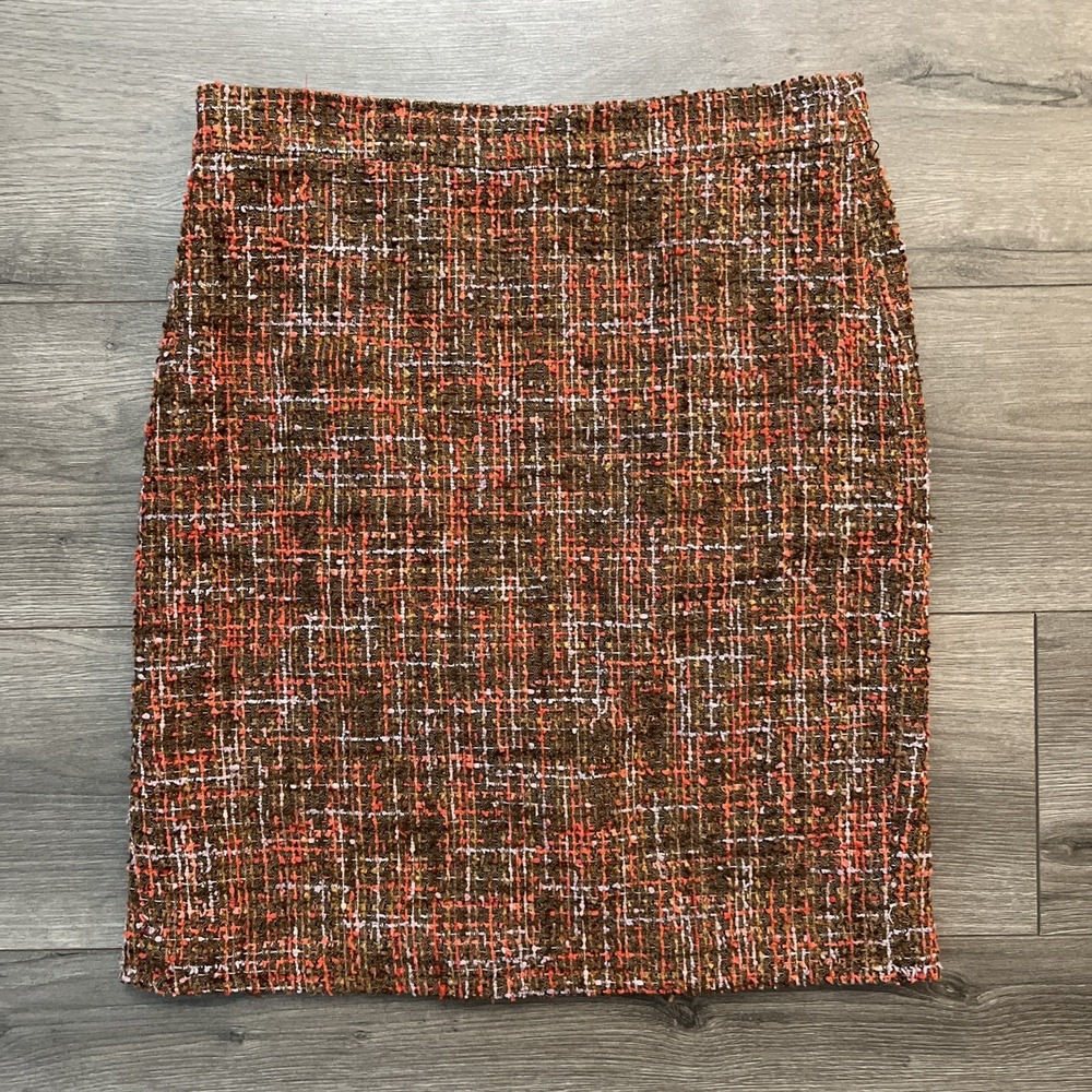 J. CREW No 2 Pencil Skirt Womens Sz 4 Red Brown Tweed
